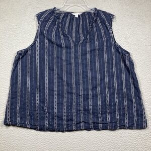 Time & Tru Top Women's XXXL‎ 22 Blue Linen Blend Sleeveless Coastal Beachy